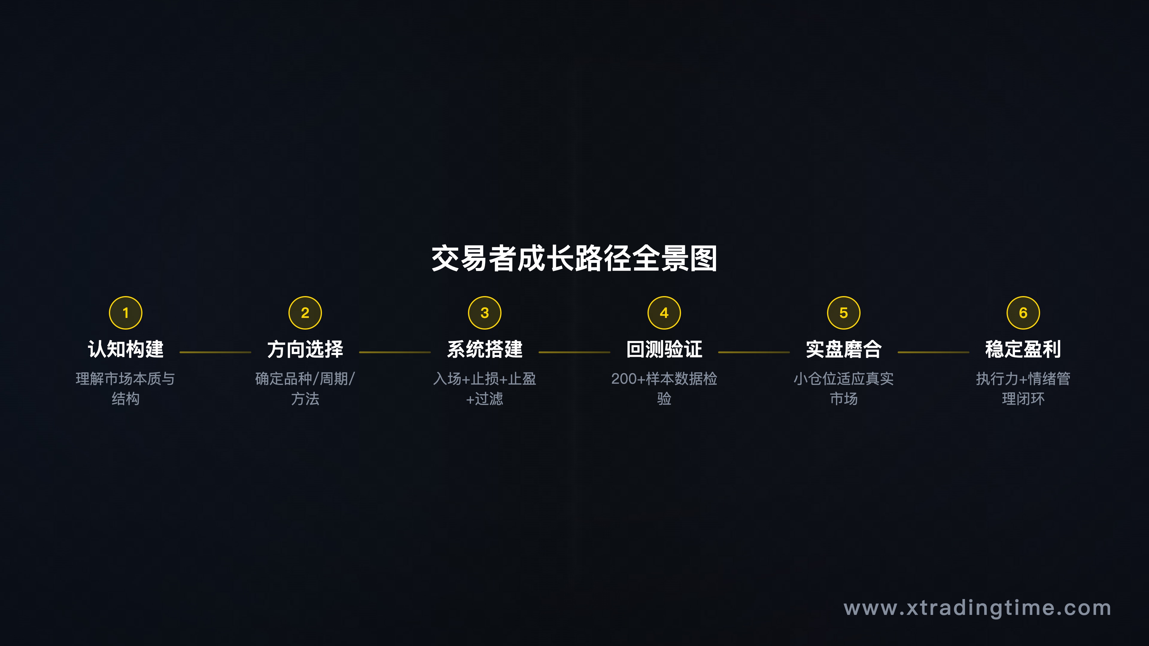 成长路径总览图——6个步骤从左到右的流程图，每步标注核心任务