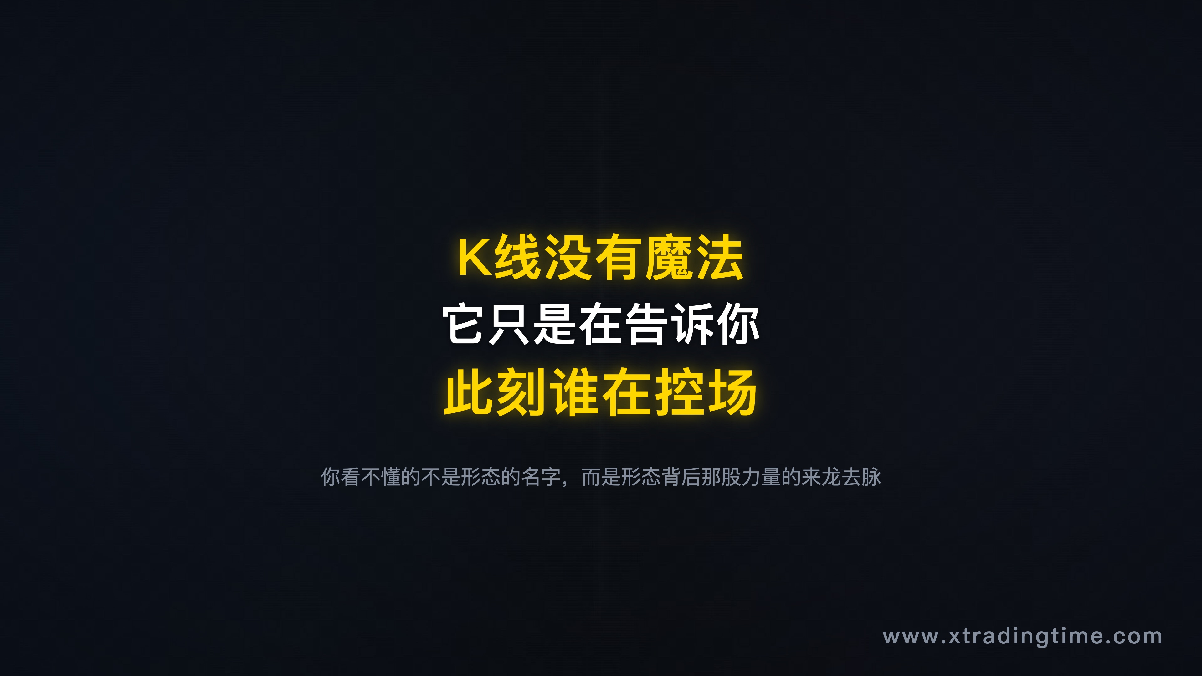 粗体开篇配图——黑底金字大字报风格，"K线没有魔法，它只是在告诉你此刻谁在控场"