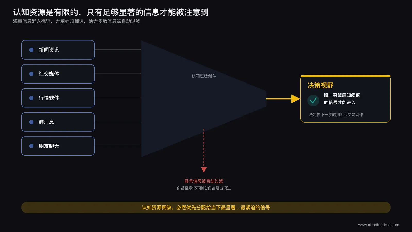 认知资源有限示意图,展示大脑处理信息的容量瓶颈